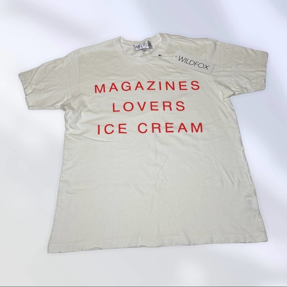 WILDFOX Magazine Lovers Love & Ice Cream Ivory Red Graphic T-Shirt NWT Crewneck - Picture 7 of 9